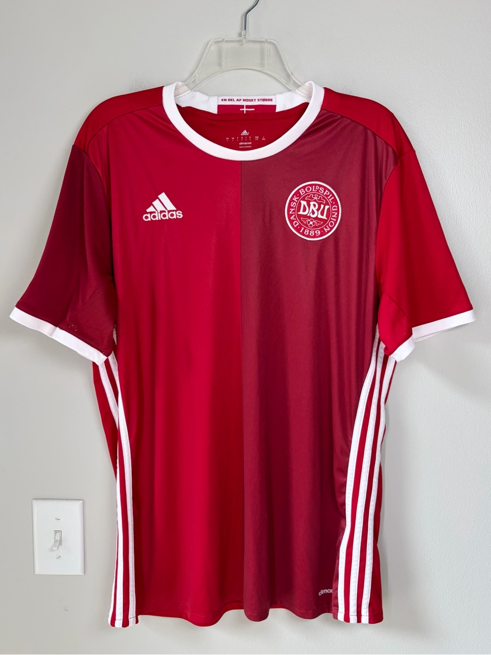 Adidas 2016 Denmark DBU Two Tone Red Short Sleeve Home Football Soccer Jersey